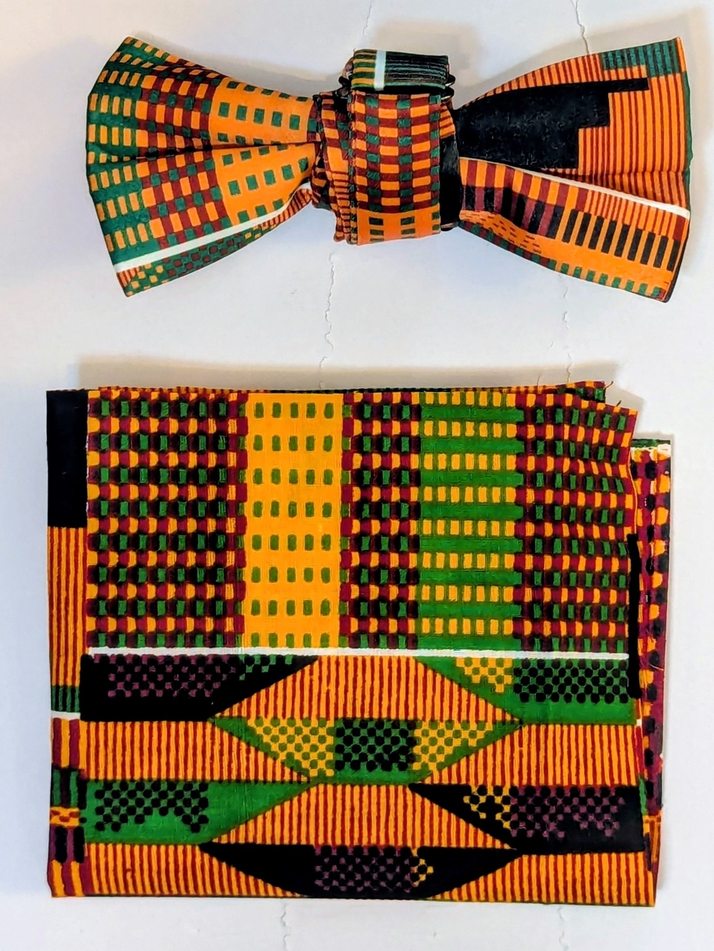 Men's Vibrant African Kente Pre-Tied Bow Ties & Pocket Square 2Pc Set